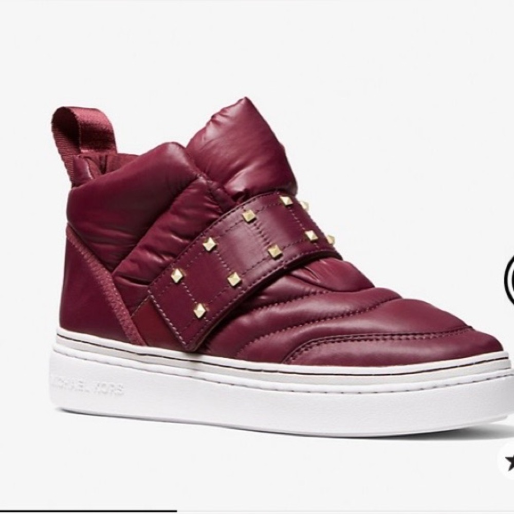 NWT Michael Kors Women’  Stirling 
Embellished Quilted  Maroon High-Top Sneakers